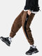 Mens Chinese Style Corduroy Solid Color Multi Pockets Ankle Banded Pants - Coffee