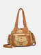 Women Vintage Rivet Soft Leather Shoulder Bag Handbag Tote - Khaki