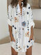 Chemise longue à manches 3/4 et à imprimé floral pour femmes - blanc