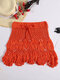 Solid Knitted Crochet Hollow Beach Cover-up Mini Skirt - Orange