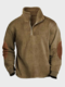 Mens Texture Contrast Patchwork Half Zip Pullover Sweatshirts Winter - Brown