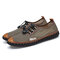 Large Size Men Mesh Fabric Hand Stitching Soft Sole Casual Shoes - Brown