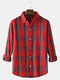 Mens Multi Color Tartan Button Up Loose Fit Casual Long Sleeve Shirts - Red