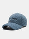 Unisex Lamb Plush Solid Color Letter Pattern Embroidery All-match Simple Warmth Baseball Cap - Blue