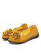 Socofy Genuine Leather Hand Made Soft Sole Rose Embellished Slip-On Comfy Driving Shoes - Yellow