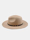 Correa unisex de fieltro de lana de color sólido con decoración de ala plana grande Sombrero Fedora Sombrero - Caqui