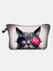 Portable Cat Wearing Starry Sky Glasses Printed Makeup Bag Travel Storage Bag - #01