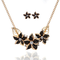 Vintage Pendant Jewelry Set Multicolor Flower Pendant Gold Leaf Chain Necklace Earrings for Women - Black