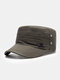 Men Cotton Solid Color Letter Metal Label Rivet Decoration Sutures Sunscreen Casual Military Hat Flat Cap - Army Green