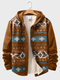 Mens Ethnic Geometric Print Patchwork Button Front Hooded Jacket Winter - Brown