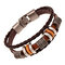 Vintage Bangle Bracelet Leather Wave Braid Beaded Multilayer Cuff Bracelet Ethnic Jewelry for Men - Brown
