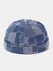Unisex Denim Colorblock Trendy All-match Adjustable Brimless Beanie Landlord Caps Skull Caps - Dark Blue