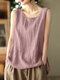 Women Solid Texture Crew Neck Casual Sleeveless Tank Top - Pink