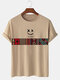 Mens Smile Face Argyle Print Crew Neck Short Sleeve T-Shirts Winter - Khaki