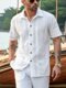 Camisas casuales de manga corta con botones y estampado liso para hombre - Blanco