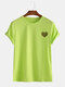 Mens Small Heart Pattern Print Casual O-Neck Loose T-Shirts - Green
