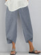 Striped Patchwork Plus Size Casual Pants for Women - Blue