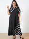 Polka Dot Patchwork Short Sleeve A-line Plus Size Dress - Black