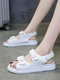 Women Solid Color Hook&Loop Soft Comfy Platform Sandals - White