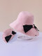 महिला सूती कपड़ा आरामदायक आउटडोर Bowknot बैक ब्रिम विस्तारित फोल्डबल सनशेड बाल्टी टोपी - गुलाबी
