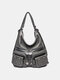 Women Waterproof PU Leather Multi-pocket Shoulder Bag Handbag Tote - Gray