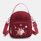 Women Nylon Waterproof Embroidery Casual Shoulder Bag Handbag - Wine Red
