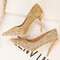 Women Sequined Solid Color Pointed Toe Fine Heels - Gold