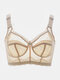 Plus Size Lightly Lined Lace Wireless Long Lined Gather Full Cup Bra For Cool Summer - Nude