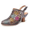 SOCOFY Рваный кожаный ремешок с пряжкой и цветочным рисунком с открытым носком и острым носком на массивном каблуке Сандалии - Серый