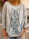 Cartoon Cat Print Long Sleeve O-neck Plus Size Sweatshirt For Women - #05