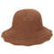 Womens Foldable Hollow Solid Bucket Cap Wild Breathable Outdoor Travel Sun Straw Hat - Brown