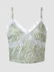 Zebra Print Lace Guipure Adjustable Strap Open Back Cropped Cami - Green