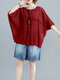 Patchwork Solid Color Half Sleeve Blouse For Women - Wine Red