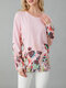 Cashmere Bud Print Long Sleeve Plus Size Knit Blouse - Pink