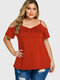 Solid Color Off-shoulder Short Sleeve Plus Size T-shirt for Women - Orange Red