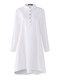 Casual Solid Stand Collar High Low Shirt Dress For Women  - Off White