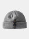 Unisex Solid Knitted Metal Buckle Decoration Fashion Warmth Elastic Brimless Beanie Landlord Cap Skull Cap - Gray