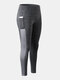 Women Patchwork Breathable Quick Drying Skinny High Elastic Sports Yoga Pants With Side Pocket - Grey