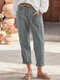 Women Solid Color Button Detail Casual Straight Pants - Gray