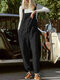Waist Drawstring Pockets Straps Jumpsuit - Black
