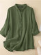 Solid Lapel 3/4 Sleeve Blouse For Women - Dark Green