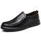 Men Pure Color Leather Non Slip Slip On Soft Casual Shoes - Black