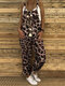 Leopard Print Adjustable Straps Plus Size Jumpsuit for Women - Khaki