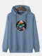 Mens Colorful Reflective Mushroom Print Relaxed Fit Pullover Hoodie - Blue