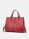 Women Vintage Faux Leather Large Capacity Multi-Carry Brief Handbag Tote - Red