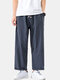 Mens Solid Color Cotton Linen Logo Casual Drawstring Wide Leg Pants - Grey