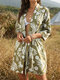 3/4 Sleeve Floral Print Bohemian Kimonos For Women - Green