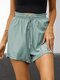 Solid Color Knotted Elastic Waist Casual Shorts For Women - Green
