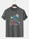 मेन्स स्माइल फेस लेटर ग्रैफिटी प्रिंट कॉटन शॉर्ट स्लीव टी-शर्ट्स - धूसर