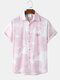 Mens Cloud Sky Print Button Up Lapel Short Sleeve Shirts - Pink